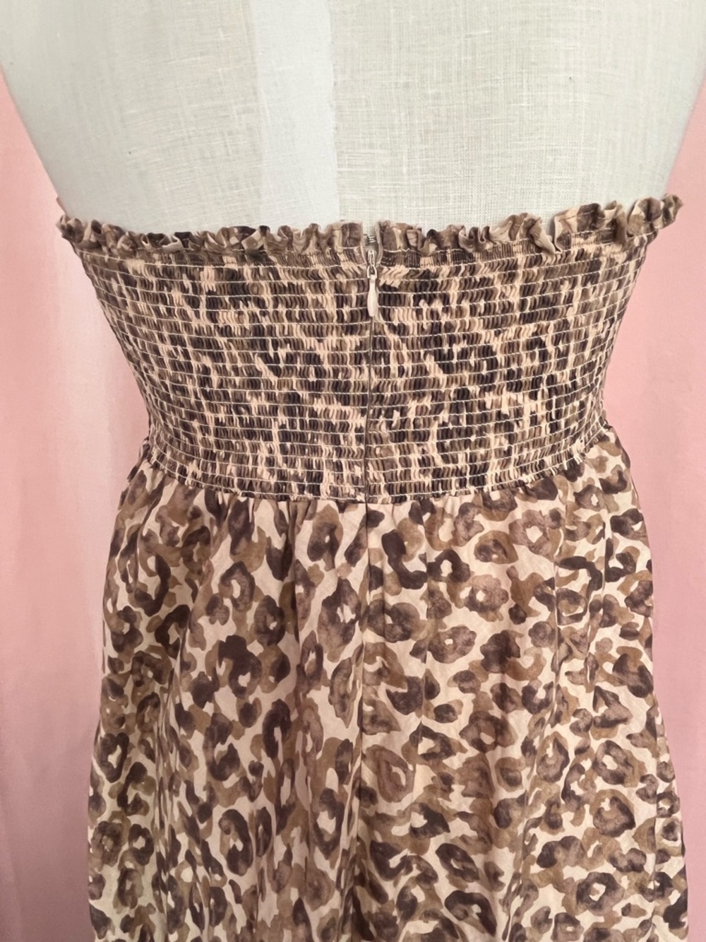 Carolina Belle Linen Blend Leopard Print Strapless Maxi Dress Size M - Picture 3 of 8